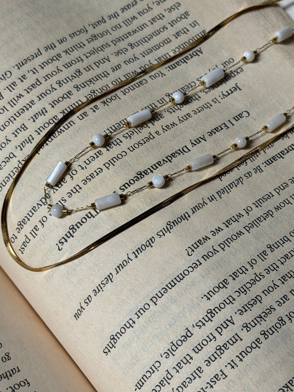 White beaded double layer chain