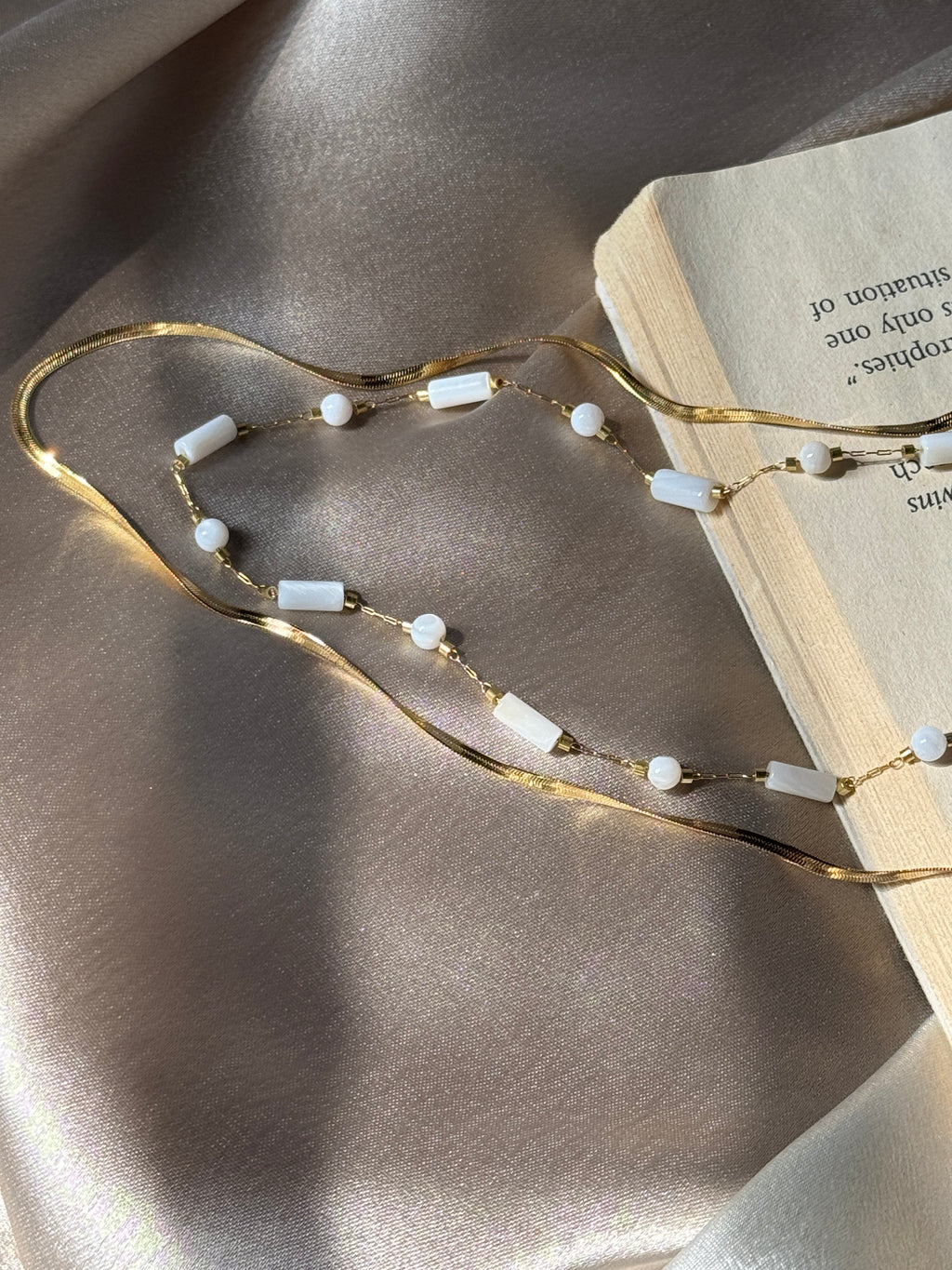 White beaded double layer chain