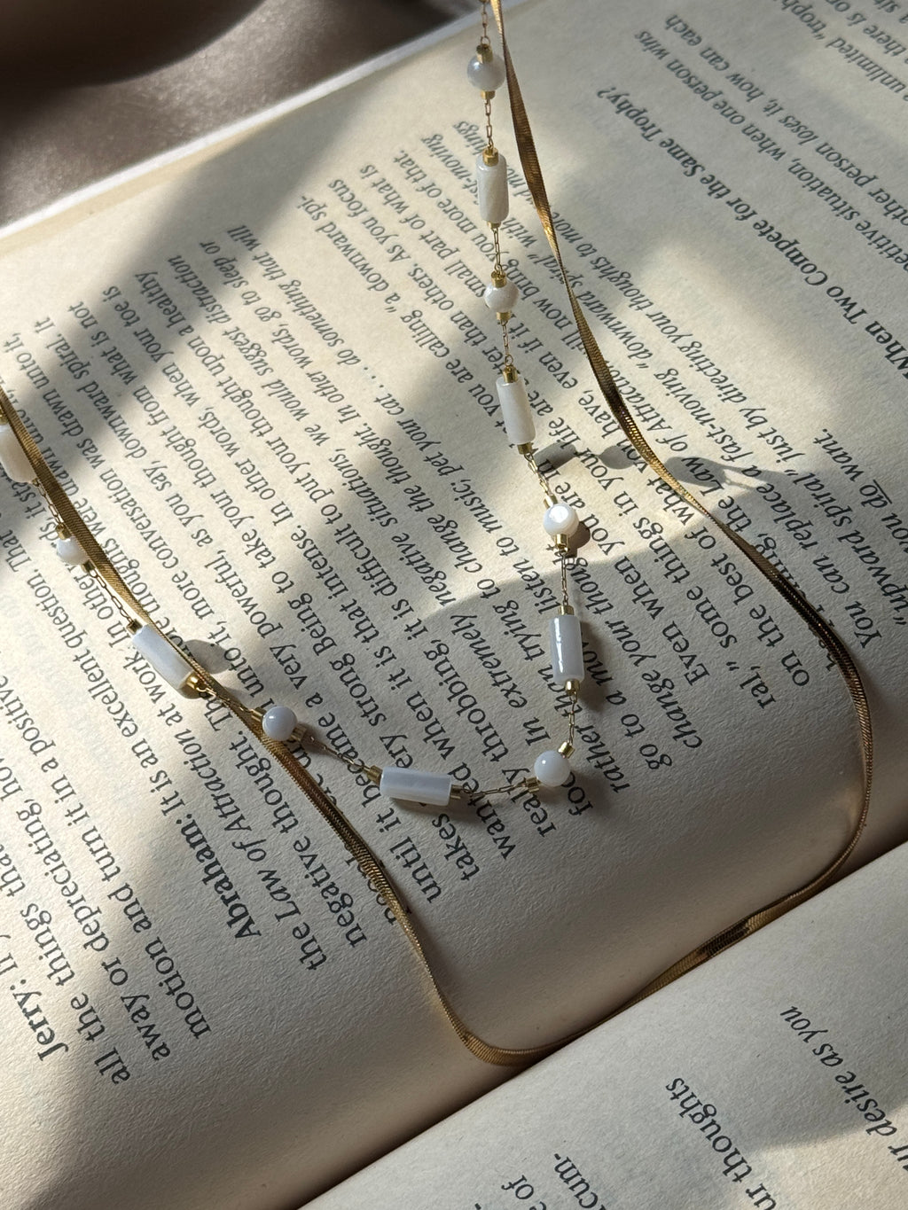 White beaded double layer chain