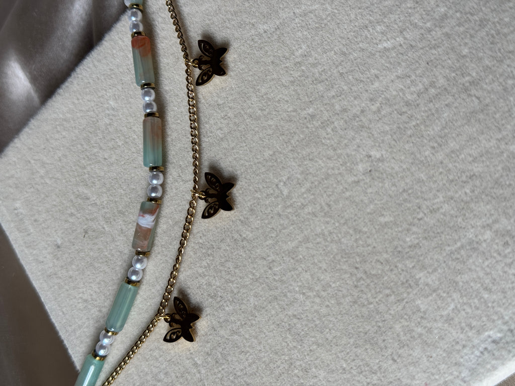 Color bead and butterfly charm bracelet