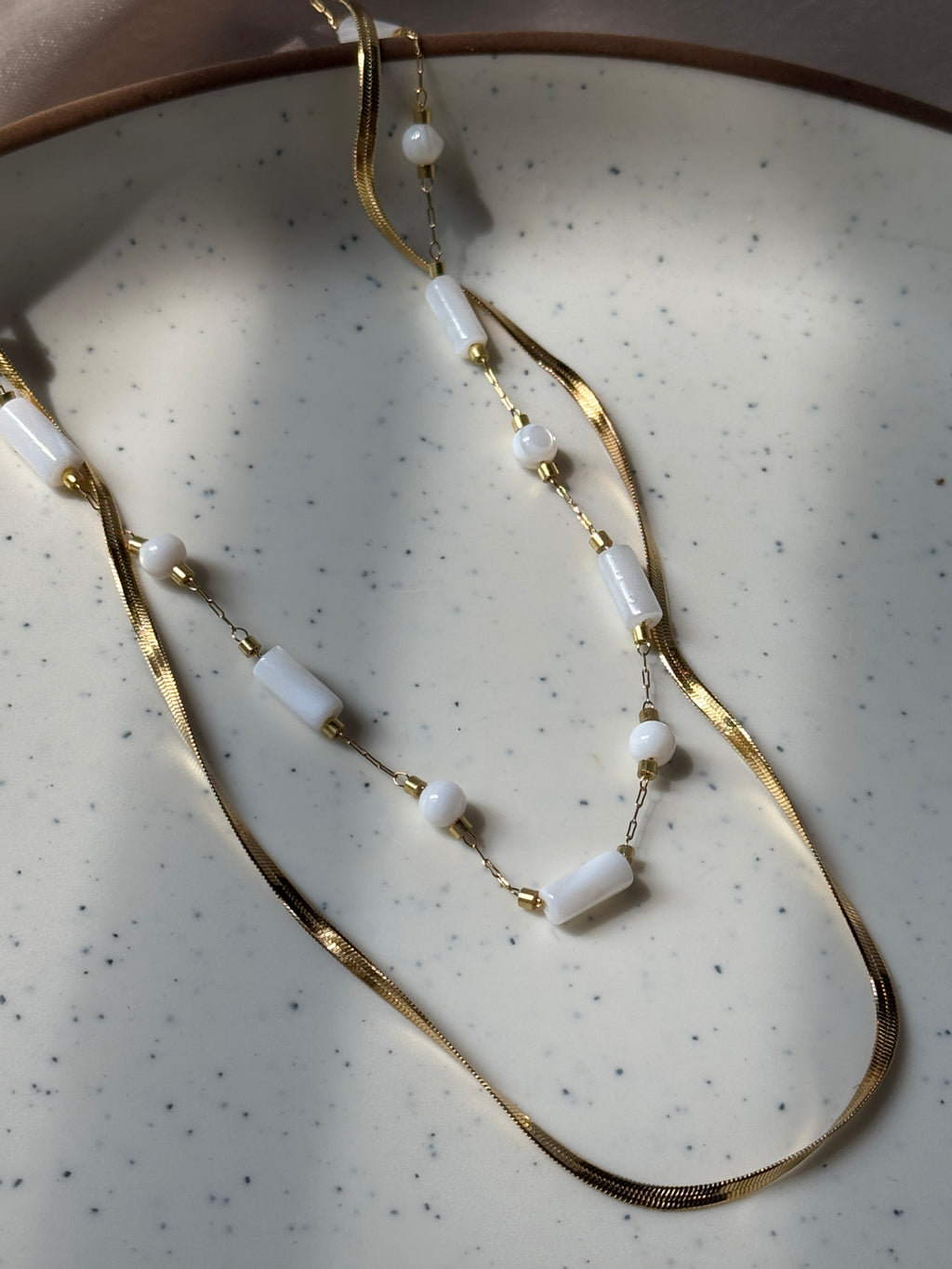 White beaded double layer chain