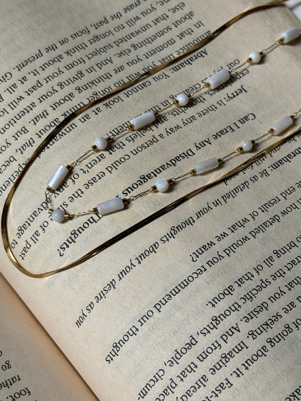 White beaded double layer chain