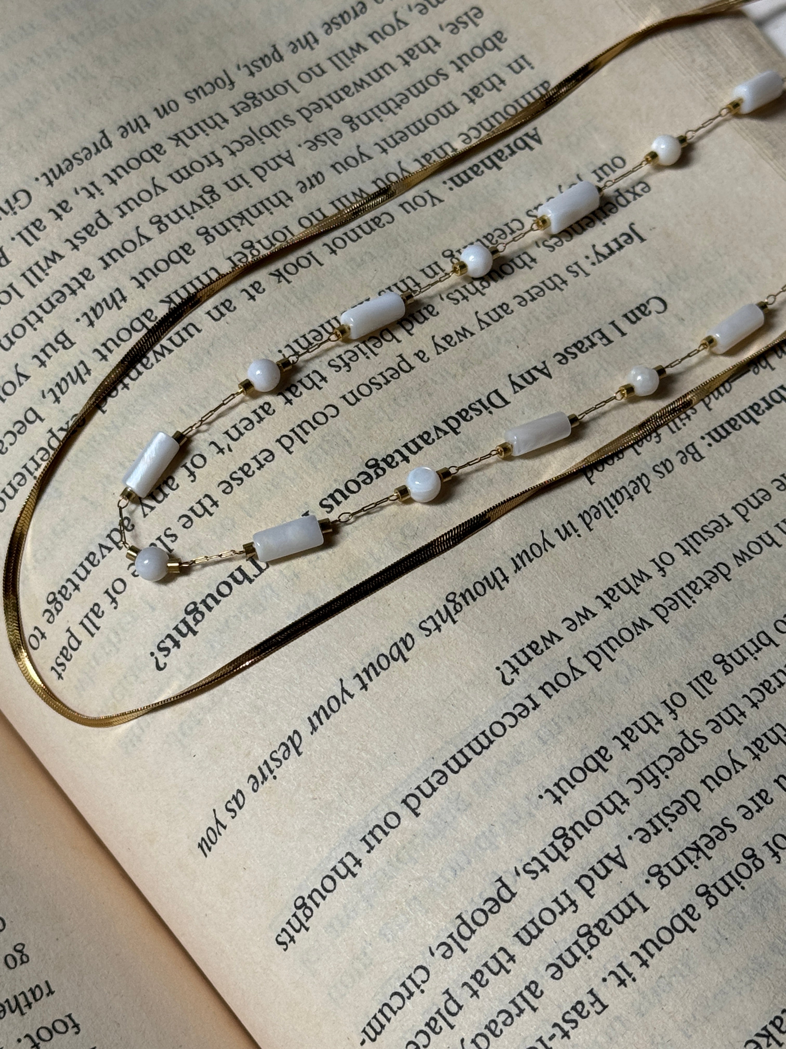 White beaded double layer chain