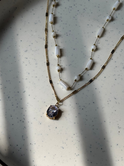 White beaded double chain with pendant
